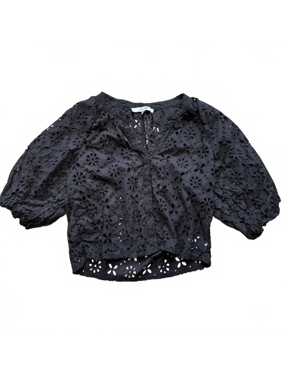 Joe's Jeans Black Eyelet Broderie Puff Sleeve Top - Size L